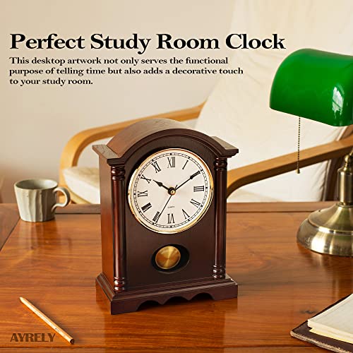 Ayrely® Classic Grandfather Mantel Clock For Living Room Déco, Elegant Wooden Finish, Gold-Tone Pendulum, Desk Clock For Living Room, Bedroom, Farmhouse Décor #TOP3