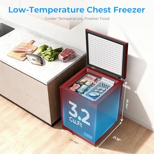 Image of Antarctic Star Chest Freezer 3.2 Cubic Feet Low-Temperature Freezer,14℉ to -40℉ with 2 Removable Baskets, Free Standing Top Open Door Deep Freezer, 7 Level Adjustable Temperature, Red
