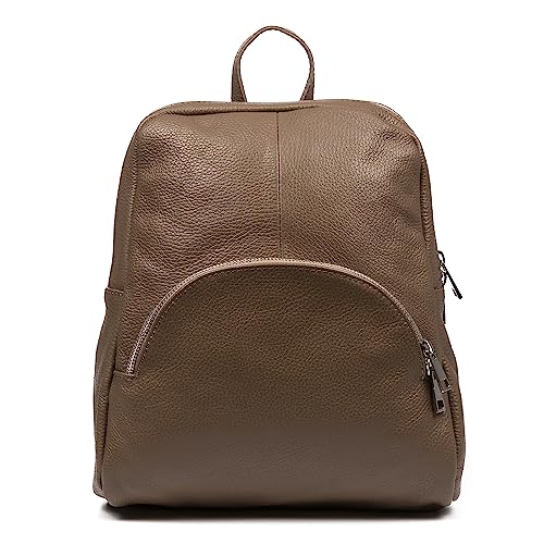 FIRENZE ARTEGIANI. Monastier Bolso mochila Mujer. Piel auténtica Dollaro 28x8x32 cm. Color: Taupe Oscuro