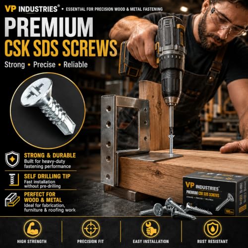 Image of By inchVP INDUSTRIES inch (Pcs-50) No.8x25 mm CSK Phillips Head SDS Screw - Zinc White Self-Tapping, Ideal for Wood to Metal Applications