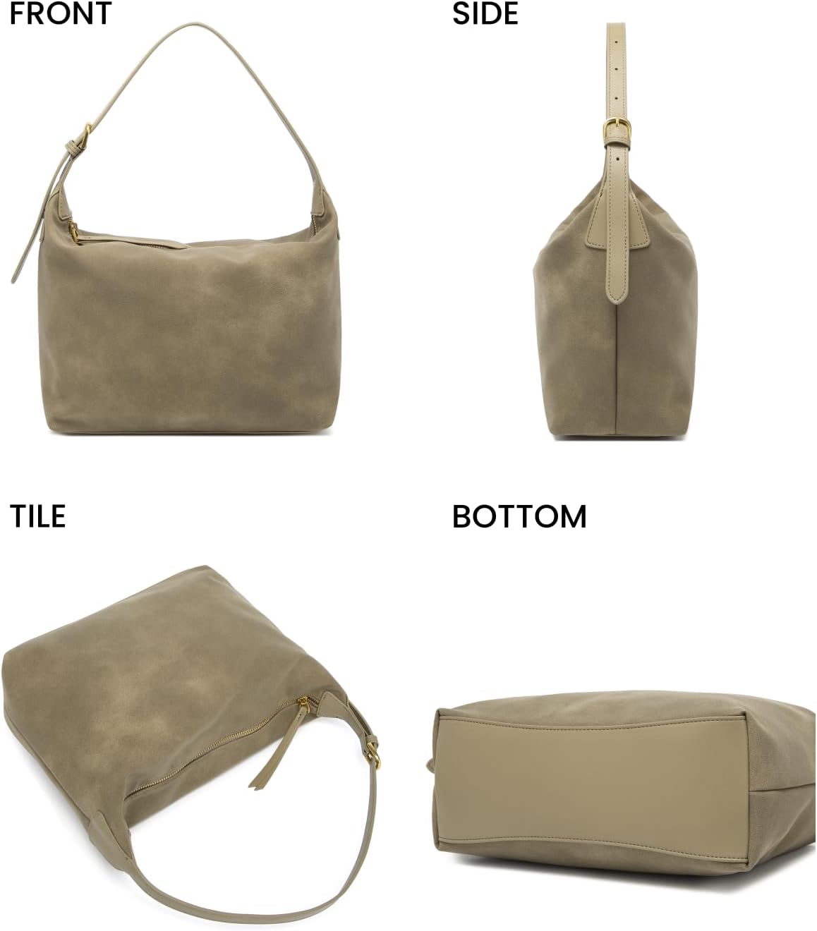 Medium Suede Hobo Bags for Women 10.6 Inch, Matte Faux Leather Shoulder Bag with Adjustable Strap, Slouchy Crossbody Purse - Image 7