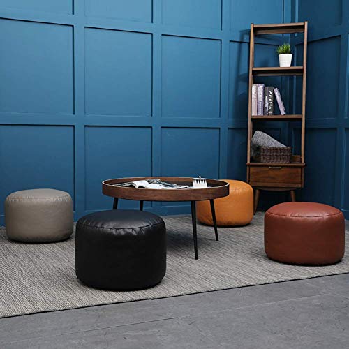 Repose-pieds tabouret tatami rembourré pouf rond marron rouge cuir - 4