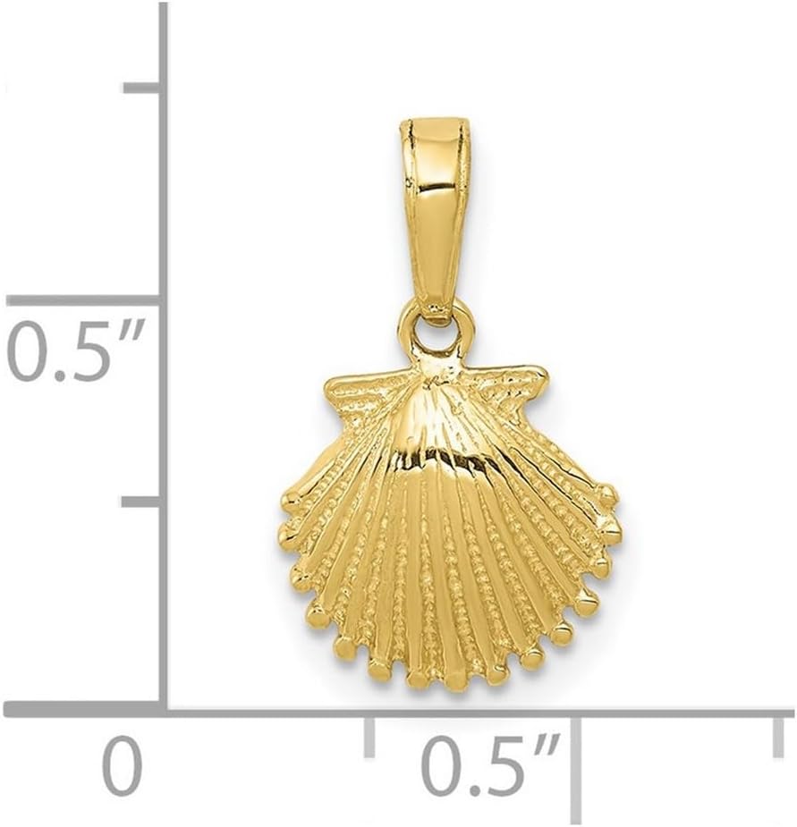 JewelryWeb 10k Solid Yellow Gold Scallop Shell Pendant Necklace 17x10mm Wide Pendant for Women - Image 2