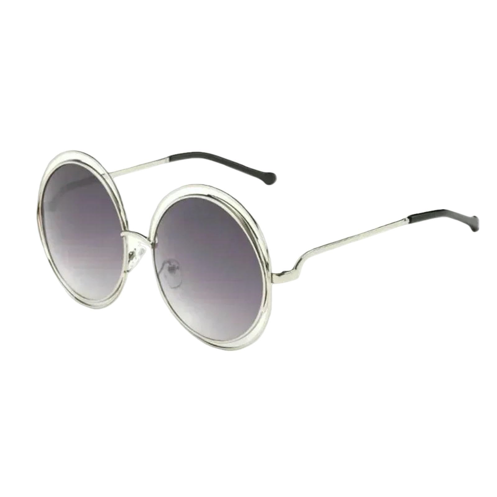 Gyios Sunglasses Vintage Round Big Size Oversized Lens Mirror Women Metal Frame Lady Sun Glasses Cool-6-silver-gray