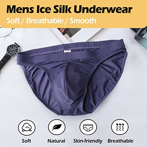 Mens Ice Silk Briefs Underwear Low Rise Stretchy Breathable Lingerie Sexy Bulge Pouch Panties2