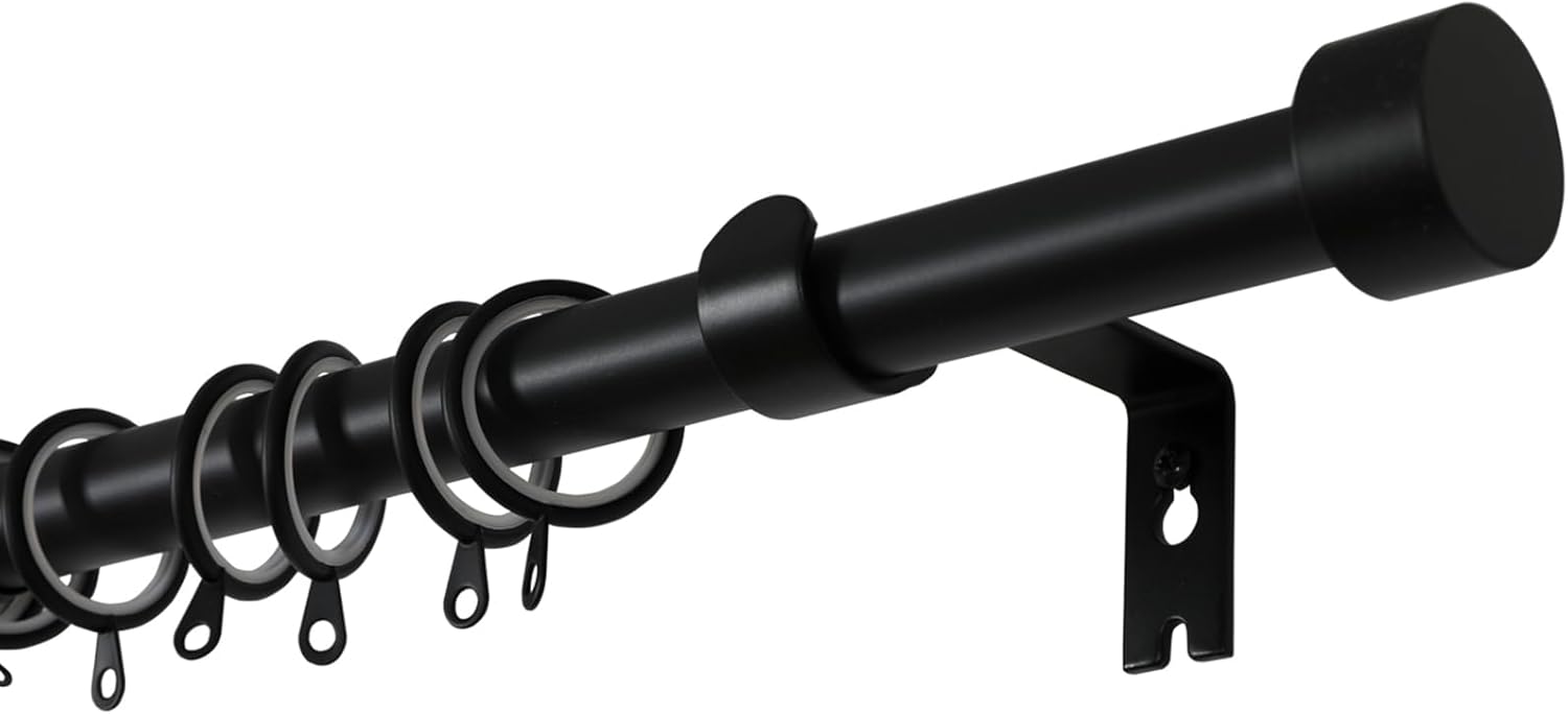 TWOPAGES Adjustable Curtain Rods for Windows 32 to 76 Inch, Heavy Duty 1 Inch Black Curtain Rod with Rings, Carbon Steel Curtain Rod Set