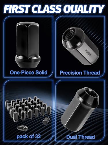 Image of 32pcs M14x1.5 Lug Nuts Part No 611-236 | Fit Silverado Sierra 2500 3500 2008-2024, Ram 2500 3500 2012-2024, Black Wheel Lug Nuts