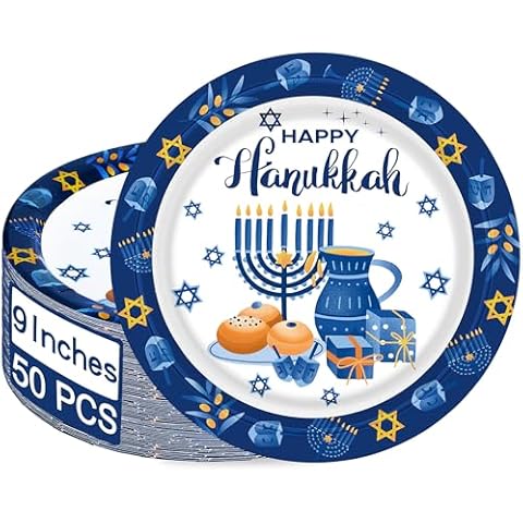 QZYL 50 PCS Hanukkah Dinner Plates Set Cover