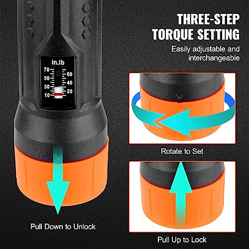 Image of VEVOR 1 /4 inch Drive Torque Screwdriver Wrench Set | 10-70 in-lbs Torque Adjustment Range | 1 in-lb Increment Torque Screwdriver | Driver Bits Set with View Window, 12 Bits & Case, Magnetic Function