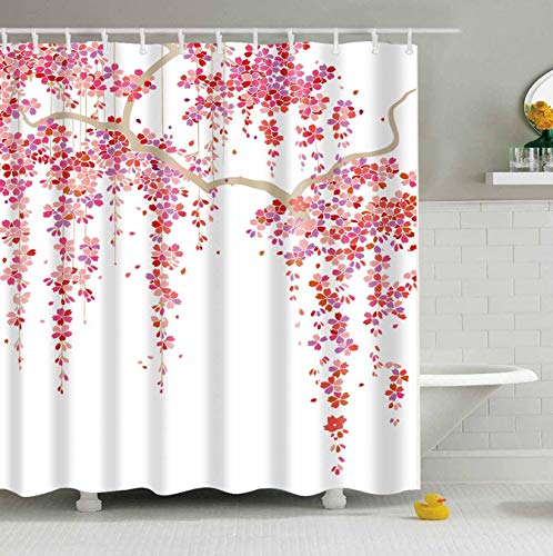 Mantto Cherry Blossom Bath Shower Curtain, Polyester Fabric Bathroom Shower Curtain Set with Hooks, Stylish Pink and Peach House Decor Lightens Your Bathroom 72" x 72"