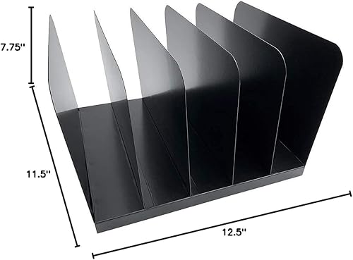 Miniatura 5 de Huron Carpeta organizadora de archivos de escritorio vertical con 5 ranuras, acero de grado comercial negro