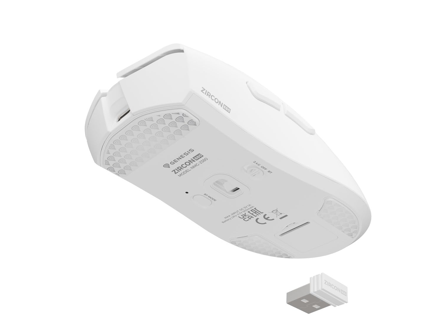 Genesis Zircon 880 - Ratón inalámbrico para videojuegos (12000 ppp, modo triple), color blanco | Ratón inalámbrico E-Sport con sensor PAW3311, 64 g, Kailh Optical, 6 botones, 2,4 GHz, Bluetooth y USB-C