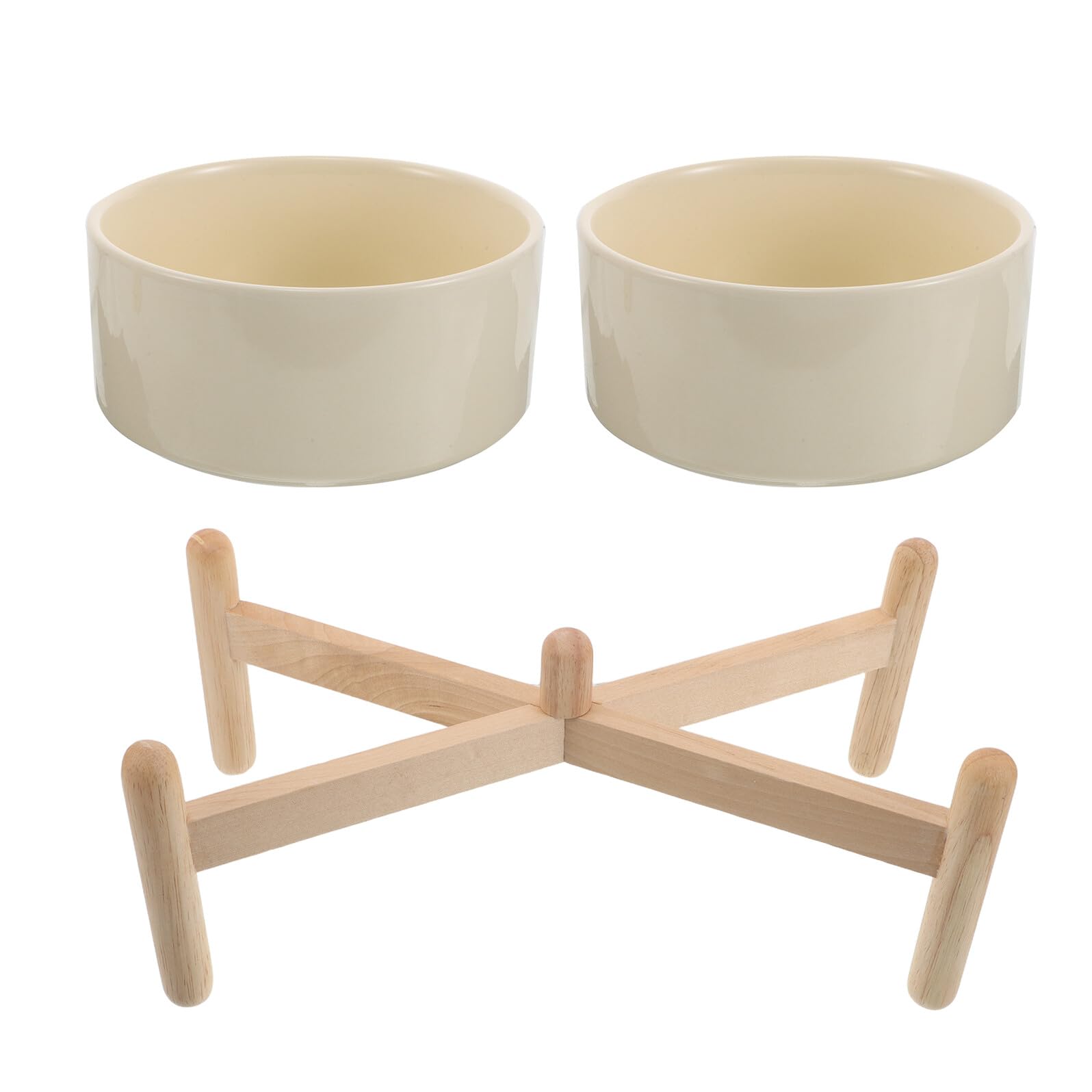 Cuenco Elevado de Cerámica para Mascotas 850 Ml con Soporte Antideslizante de Madera, Comedero Doble para Perros y Gatos, Adecuado para Alimentación Cómoda y Cuidado del Cuello,