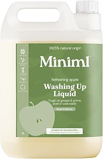 Miniml Ökologisches Spülmittel, Nachfüllpackung, 5 l, Apfelgarten duftend, hautfreundlich, spülmaschinenfreundlich — 100% vegan und tierversuchsfrei (500 Waschgänge)