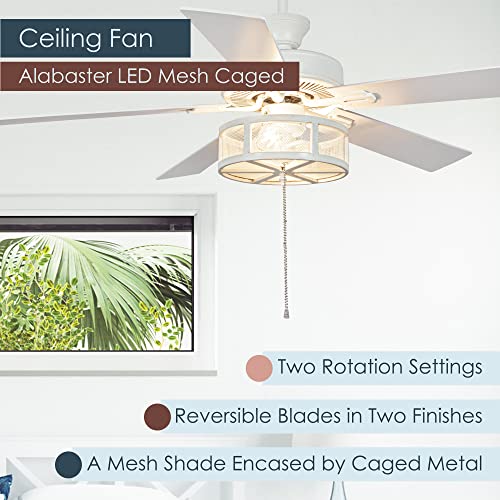 river of goods alabaster led mesh caged ceiling fan - 5234 l x 5234 w - whiteoak wood-grain blades