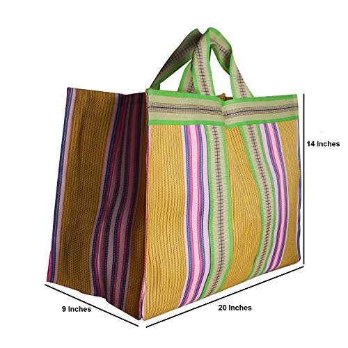 Image of (B2B25NY Unisex Reusable Recycled Multicolour Cloth Tote Cum Handbag Jhola Thela bag vegetable shopping cum storage size 20 x 14 x 9 inch