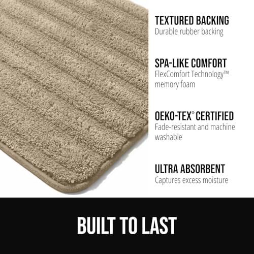 Image of GORILLA GRIP Memory Foam Bathroom Rugs, Soft Absorbent Textured Rubber Backing Striped Bath Mat, Machine Washable Quick Dry Cushioned Floor Mats, Shower Rugs Home Decor Accessories, Beige 24x16