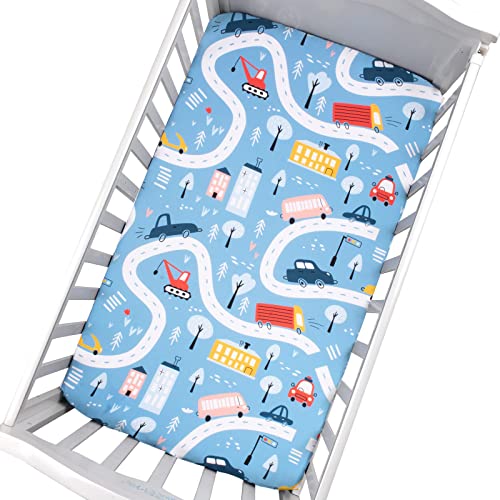 Cloele Fitted Crib Sheet - Baby Nursery Sheet 100% Polyester 1 Pack Cozy Bed Sheet For Standard Crib And Toddler Mattresses - Blue Car Nursery Bed Sheet Infant Baby Toddler Sheet For Baby #TOP25