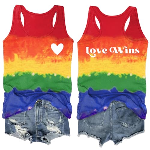 Image of Ithalt Pride Tank Top for Women LGBT Rainbow Flag Shirt Love Heart Graphic Tee Lesbian Gay Pride Sleeveless Vest