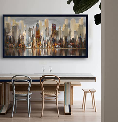 Toile murale abstraite New York marron pour habiller un grand mur blanc vide
