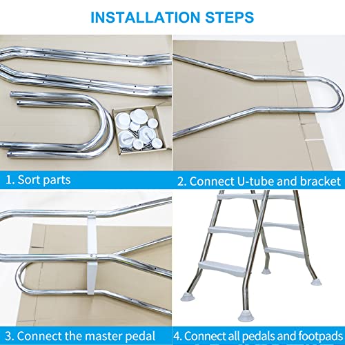 Escalera para piscina elevada 53'' acero inoxidable miniatura 4