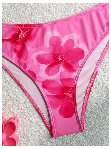 OYOANGLE Girl's 2 Piece Strapless Swimsuits Boho Floral Twist Ruched Bandeau Bathing Suit Swimwear4