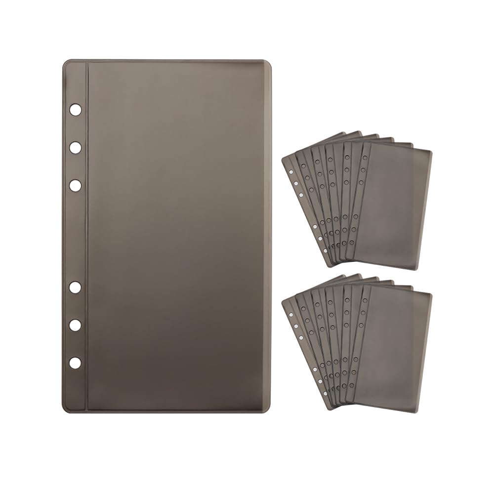 NatSumeBasics 12 Black A6 Binder Pockets Zipless Cash Envelopes Budget Planner Inserts Sleeves for 6 Ring A6 Binders Organizer (Black)