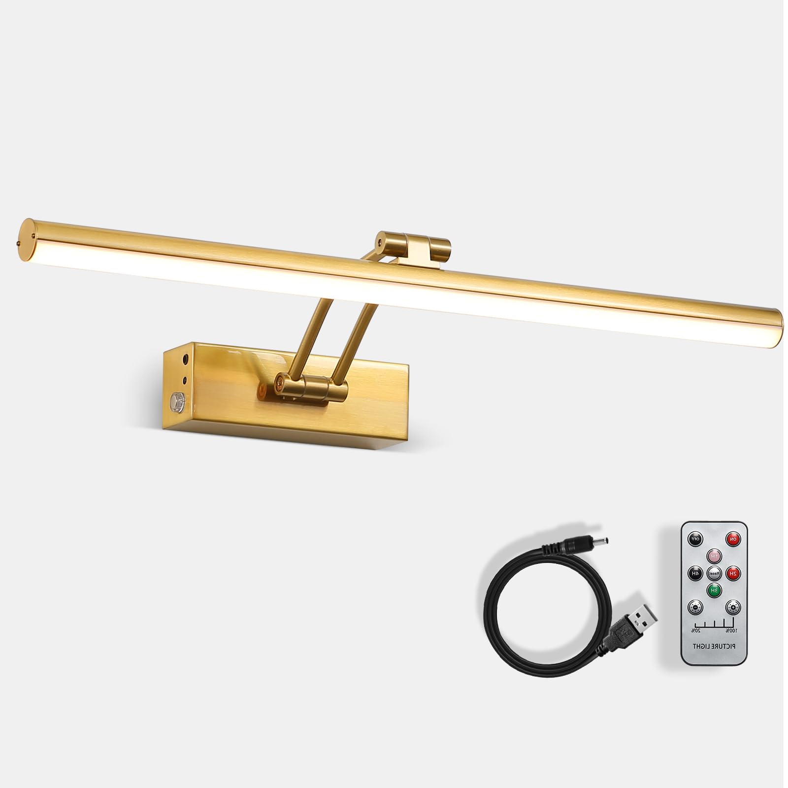 HOWMZON Picture Light,5000mAh Battery Picture Light with Remote, 16" Modern Metal Art Frame Light for Paintings, Rechargeable Display Wall Lamp for Gallery Portrait Artwork (Copper)