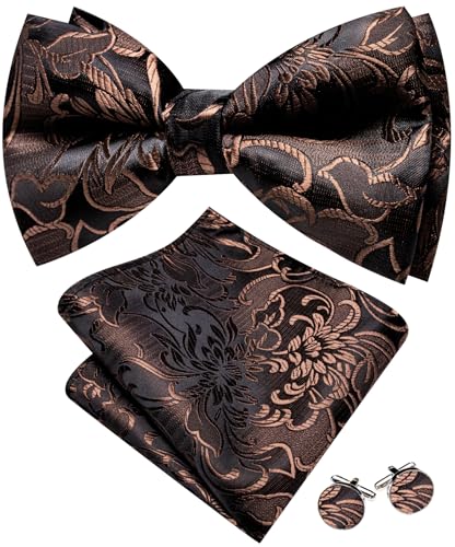 Image of YOHOWA Paisley Striped Men Bow Tie Pre-Tied Formal Adjustable Colorful Bowties Handkerchief Cufflinks Set Wedding Party