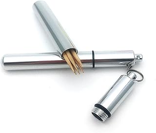 ミニアルミ歯签筒,キーホルダー付き,防水シールドデザイン,アウトドア食事やフルーツ,ケーキ用歯签取りに便利 (1個)