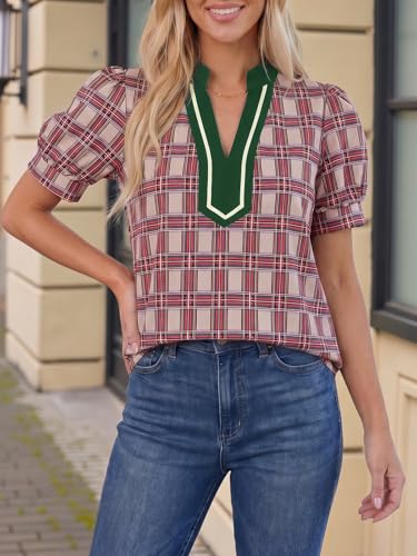 50% Off Tankaneo Women's Puff Sleeve Plaid Blouse - Image 3