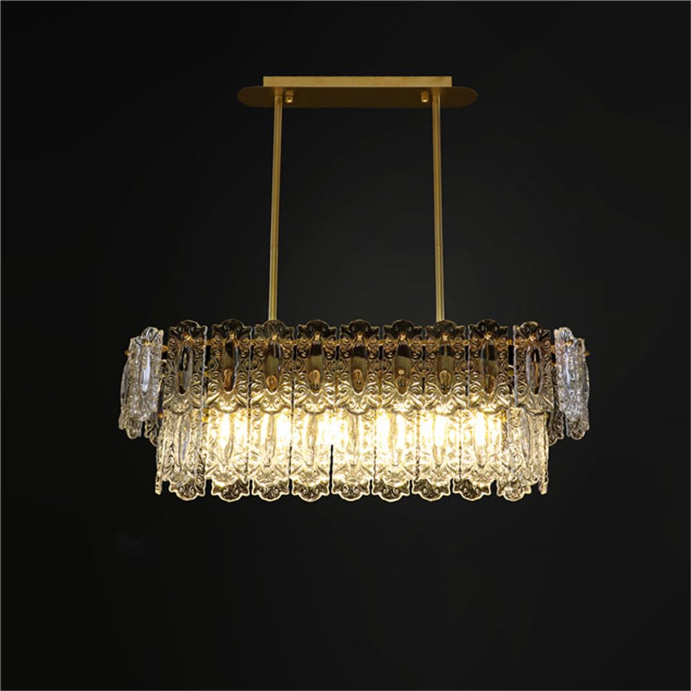 KXEcoLife French retro chandelier, hand-carved auspicious clouds glass antique art light luxury bedroom living room dining lamps and lanterns,oval 100cm
