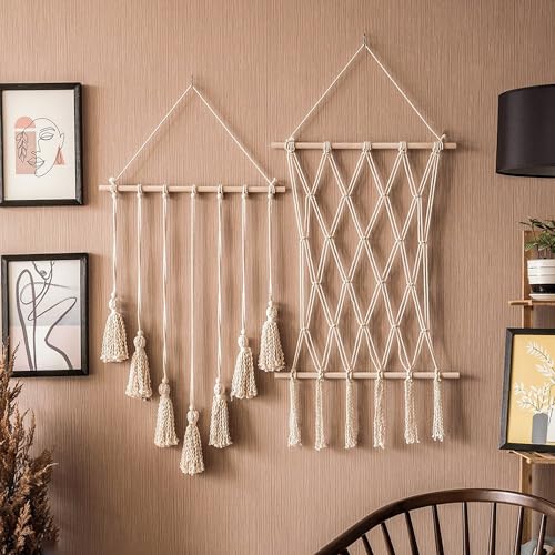 Fsocpen HB0161 2Pcs Hanging Photo Display Boho Macrame Wall Decor,Boho Macrame Wall Hanging Decor With 20 Wood Clips,Macro Photo Frame thumb #5