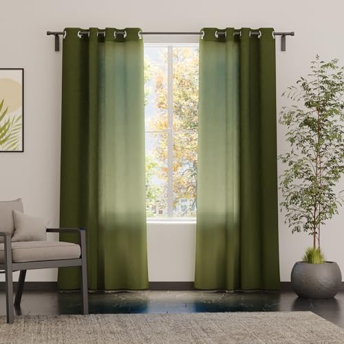Image of Encasa XO Door Cotton Curtains, Light Filtering Drapes Leaf Green