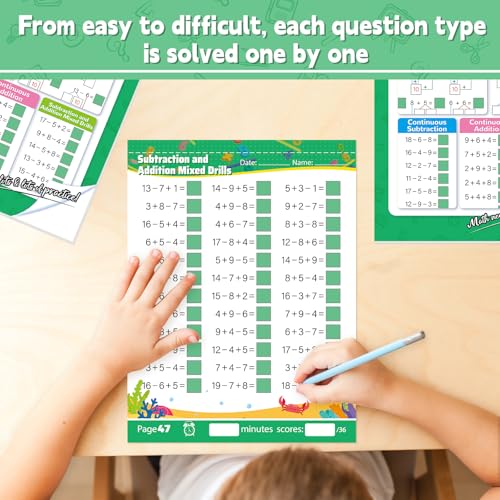 Image of Addition and Subtraction Workbook 1st Grade Math Workbook Math Worksheets Single&Double Digit Numbers Practice Math Worksheets for Home School, 56 Pages Front and Back, 5 Question Types