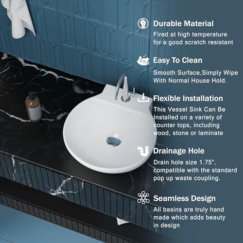 Image of Meta Bathware Premium Round Wash Basin | Wall Mount And Table Top Ceramic Sink for Bathroom | Sleek Glossy Finish | Space-Saving Elegant Vanity Vessel Basin (12x12x5 Inch)