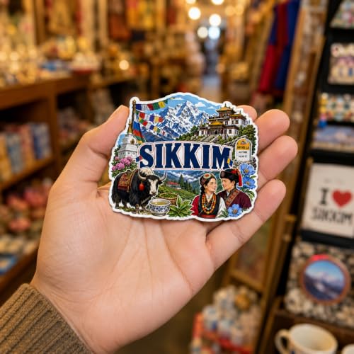 Image of Zesta Wooden Fridge Magnets Set | Refrigerator Decor Magnets for Kitchen | India Souvenir Fridge Magnet Collection | Wooden Magnet for Fridge Door Decoration (Sikkim)