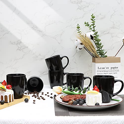 Coffee Mugs Set Of 6, 12 Oz Coffee Cups Ceramic, Hot Chocolate Mugs, Coffee Mug, Hot Cocoa Mugs, Restaurant Coffee Cups, Tea Cups, Latte Mugs, Mug Set For Coffee, Tea, Cocoa (Black) #TOP4