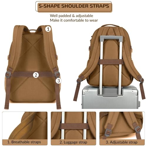 Image of Lohol Water Resistant Backpack for School Travel College Travel, Large Bookbag with Mulitiple Pockets for Men and Women (Brown)