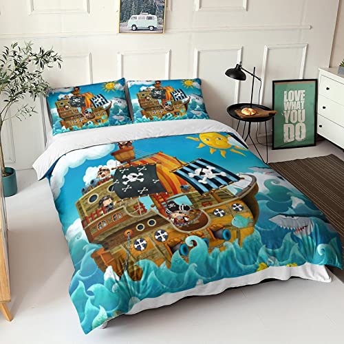 Parure de lit Pirate Ships 3D microfibre pour lit enfant double