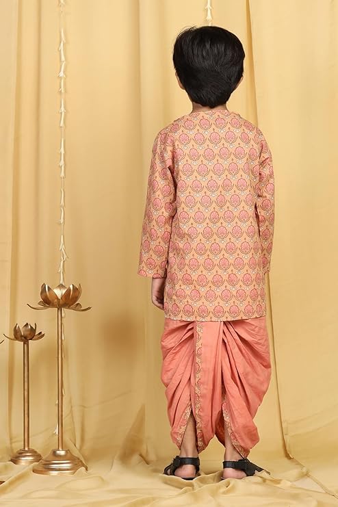 Image of AJ DEZINES Kids Cotton Printed Dhoti Kurta Set For Boys | Fashionable Bandhani Print Kurta | Stylish Boys Kurta Set | Perfect For Festivals Wedding & Family Function Wear
