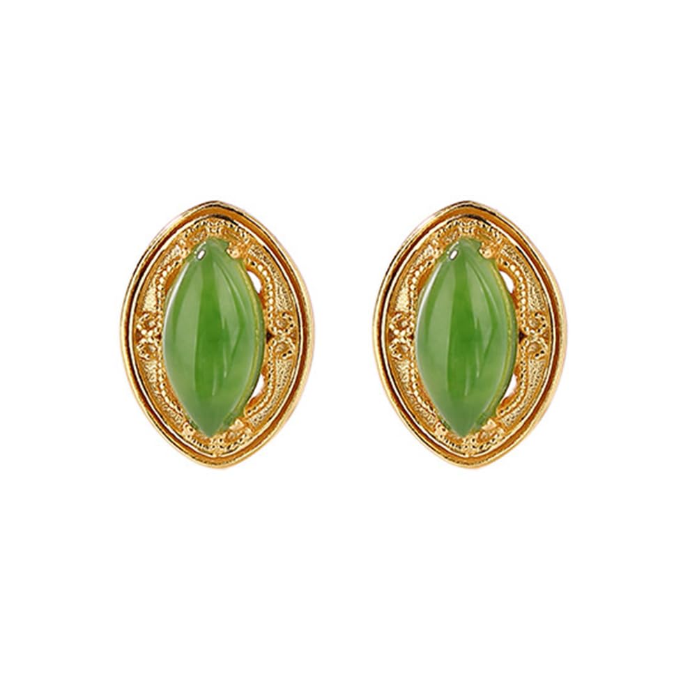 Boucles d'oreilles jade Hetian vert argent sterling femme bijoux œil de cheval fins dorés - 8