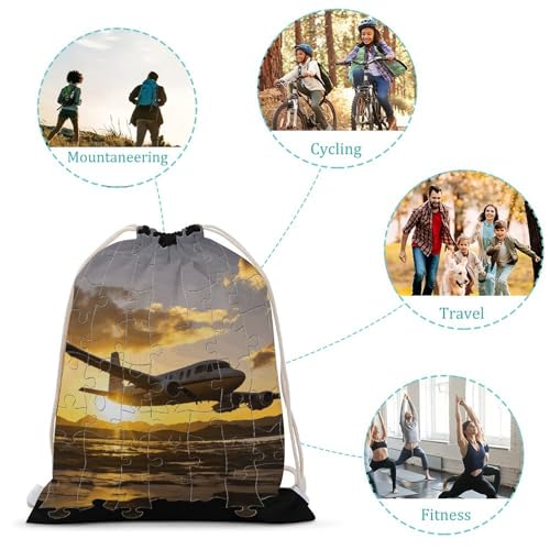 Drawstring Backpack Gym Bag Airplane Puzzle Cinch Sackpack Waterproof Beach Bag for Women Men3