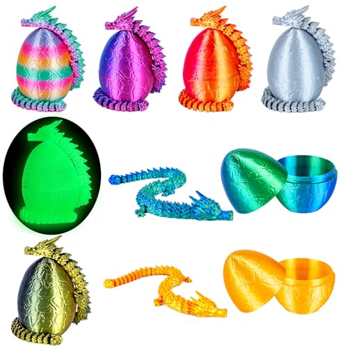 3Dgenius 8Pcs 3D Printed Dragon Eggs with Articulated Dragon Inside, 8.86" Flexible Mystery Dragon Toy Set, Cool Fidget Toys for Kids & Adults, Fantasy Home Decor, Easter Christmas Birthday Gift