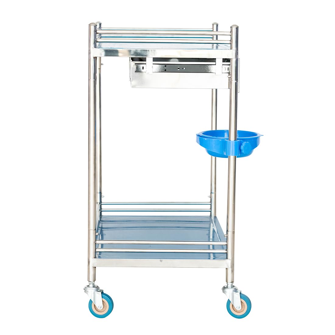 Chariot de service avec tiroirs, chariot de laboratoire en acier inoxydable, chariot de rangement à 2 étages, chariot de rangement avec roulettes, chariot de cuisine, chariot de laboratoire,