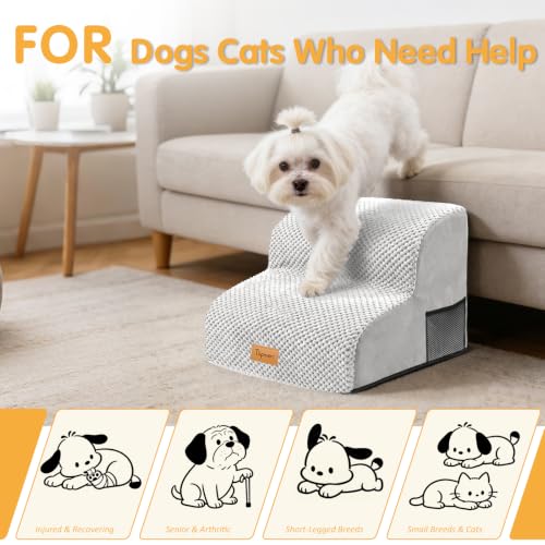 Image of Topmart High Density Foam Pet Steps 2 Tiers,11.8 inch High,Non-Slip Dog Stairs | Soft Foam Dog Ramp Ladder,Best for Injured,Older Cats,Pets with Joint Pain,Suitable for Low Sofas,Stairs,Lower Place