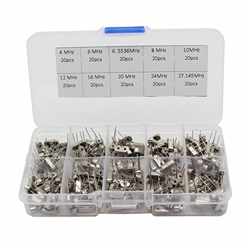 Raogoodcx 200PCS 10Value Crystal Oscillator Resonators Assortment Kit 4 MHz, 6 MHz, 6.5536MHz，8