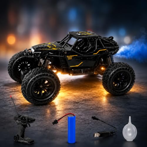 Image of Rock Crawler RC Car, 4 Functions, Rechargeable Remote Control Climbing Car with Fog Effect for Kids-Black