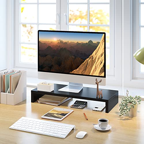 Teamix 20 Inch Monitor Stand Riser, Wood Monitor Stand For Desk, Tv/Screen/Pc/Printer/Laptop Riser, Computer Stand With Keyboard Organizer, Black Desktop Stand, Monitor Riser (Black, 20 Inch) #TOP7