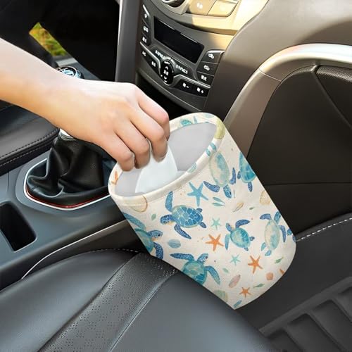 Image of Shell Sea Turtle Mini Car Trash Bin with Adjustable Buttons Car Garbage Can Multipurpose Cars Storage Bag Collapsible Reusable